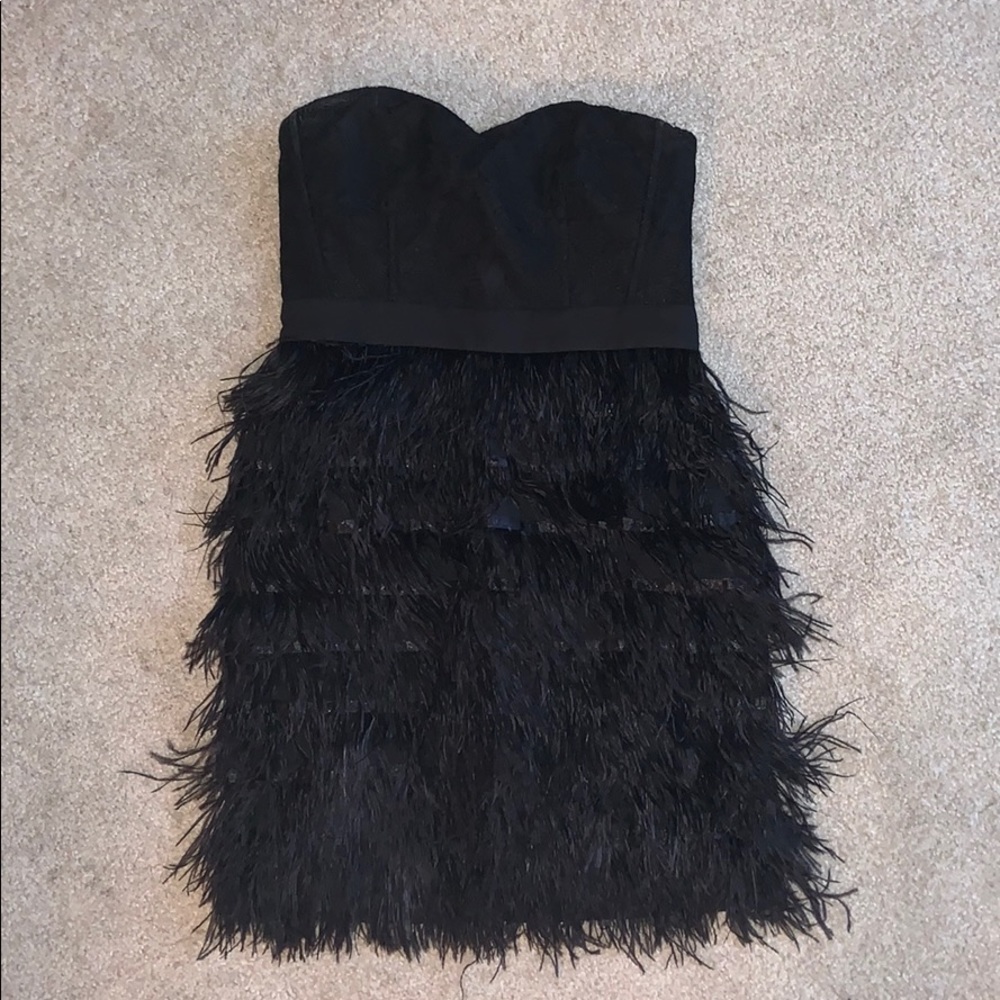 Minuet black sweetheart dress with feather bottom
